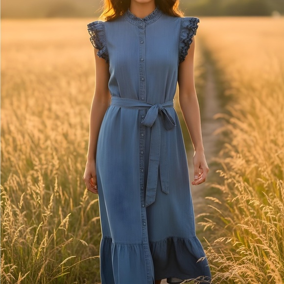 Nanette Lepore Dresses & Skirts - Nanette  Lepore Blue Denim Embroidered Sleeveless Dress. NWT Size 10